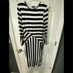 Black & white, striped, bell sleeve dress